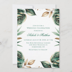 Emerald Green & Green Floral Wedding Celebration Invitation