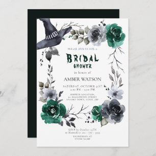 Emerald Green Halloween Fall Floral Bridal Shower  Invitation