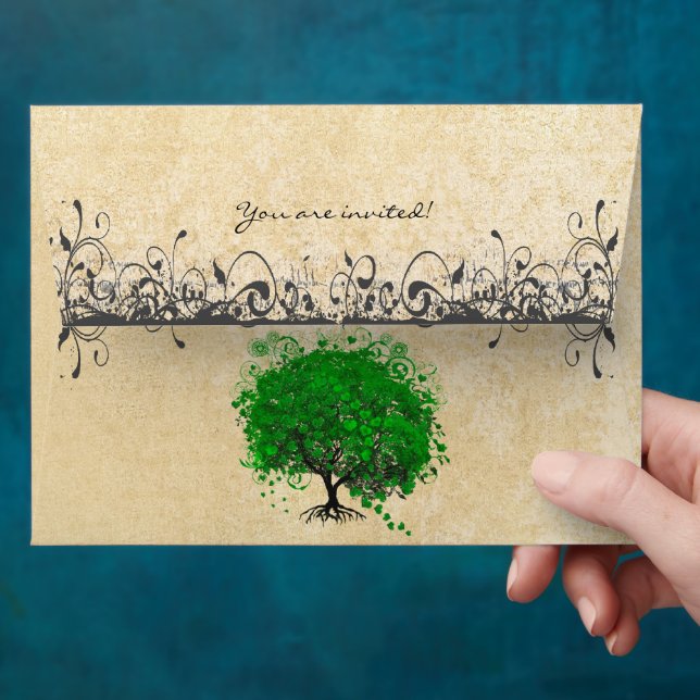 Emerald Green Heart Leaf Tree Envelopes (Hand)