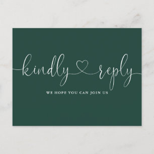 Emerald Green Heart Script Song Request RSVP Invitation Postcard