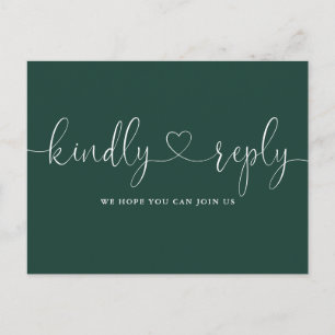Emerald Green Heart Script Song Request RSVP Invitation Postcard