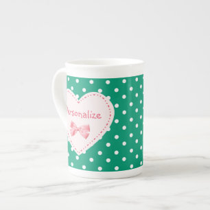 Emerald Green Heart With Name Bone China Mug