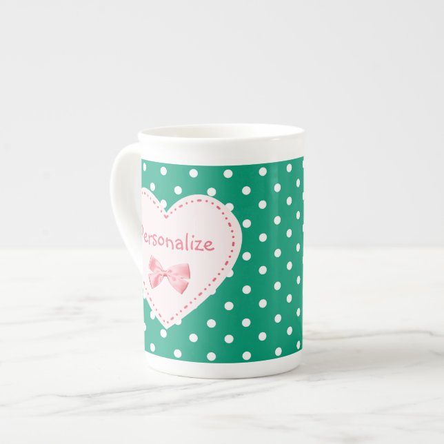 Emerald Green Heart With Name Bone China Mug (Front Left)