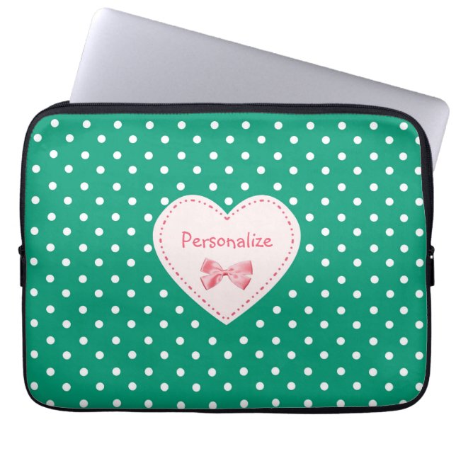 Emerald Green Heart With Name Laptop Sleeve (Front)