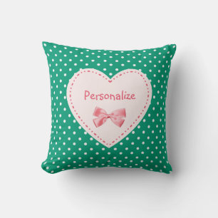 Emerald Green Heart With Name Throw Pillow