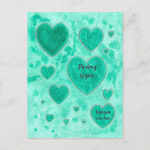 Emerald Green Hearts, Custom Watercolor Postcards