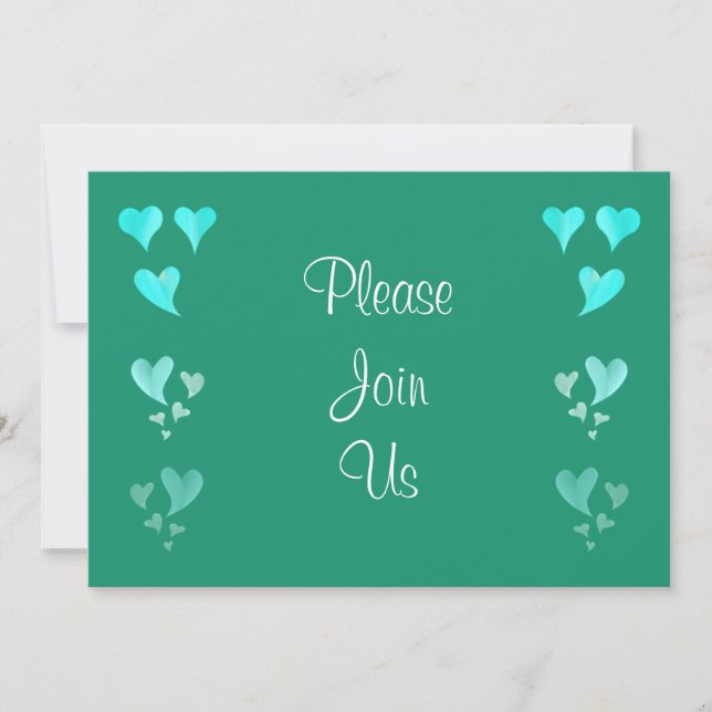 Emerald Green Hearts Wedding Invitation (Front)