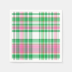Emerald Green, Hot Pink, White Preppy Madras Plaid Napkin