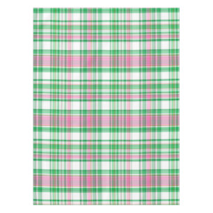 Emerald Green, Hot Pink, White Preppy Madras Plaid Tablecloth