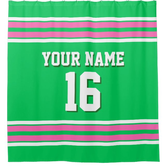 Emerald Green Hot Pink White Stripes Sports Jersey (Front)