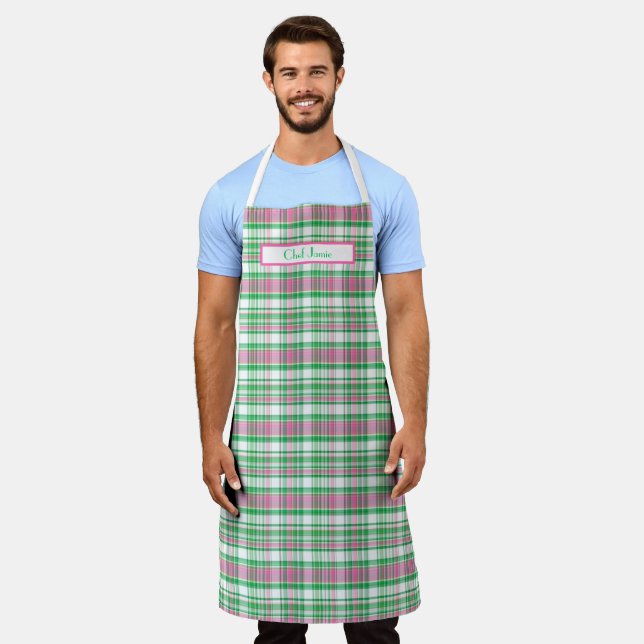 Emerald Green Hot Pink Wht Preppy Madras Apron (Worn)
