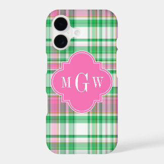 Emerald Green Hot Pink Wht Preppy Madras Monogram
