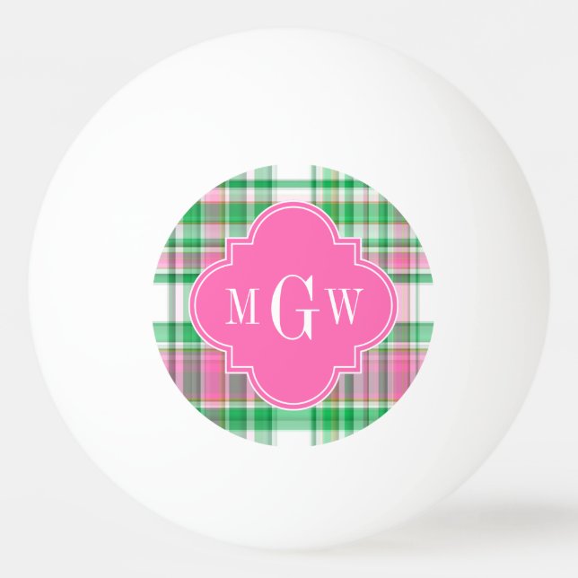 Emerald Green Hot Pink Wht Preppy Madras Monogram Ping Pong Ball (Front)