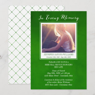 Emerald Green In Loving Memory Photo Memorial Invitation