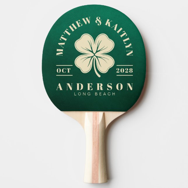 Emerald Green Irish Clover Wedding Crest Ping Pong Paddle (Front)
