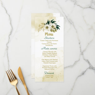 Emerald green ivory gold floral menu