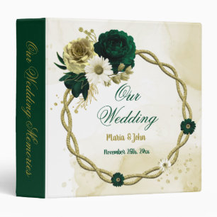 Emerald green ivory gold floral wreath photo album binder