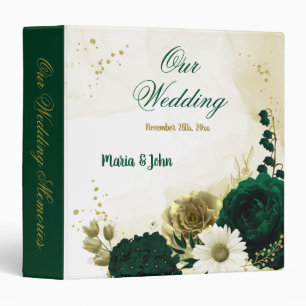 Emerald green ivory gold flowers photo album binder