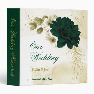 Emerald green ivory gold flowers photo album binder