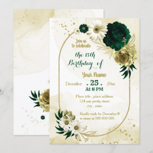 Emerald green ivory gold geometric birthday party invitation