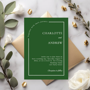 Emerald green ivory modern minimalist wedding invitation