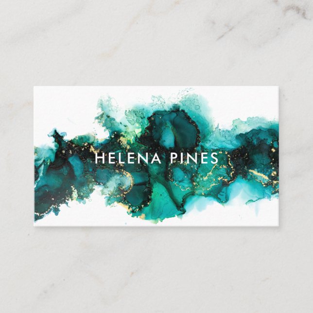 Emerald Green Jewel Modern Abstract Ink Business C Business Card (Front)