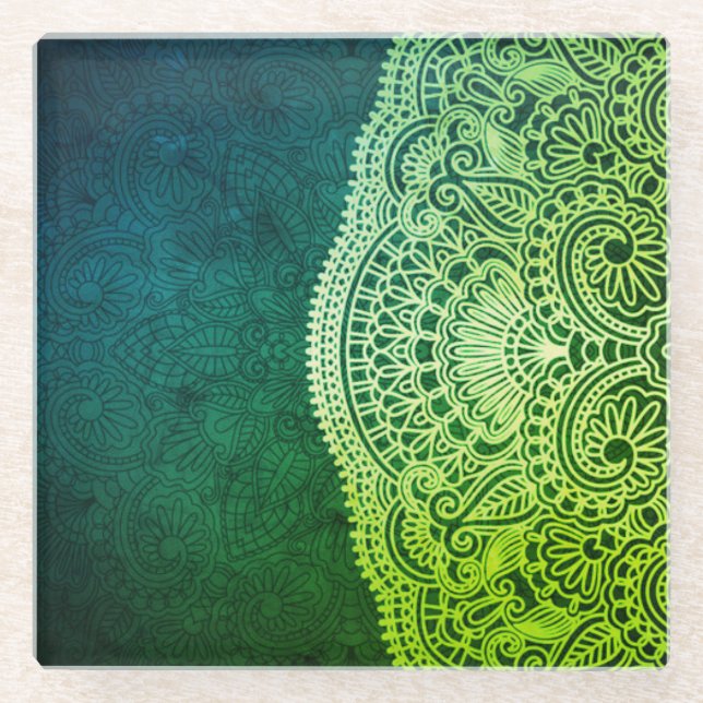 Emerald Green Lace Glass Coaster (Front)