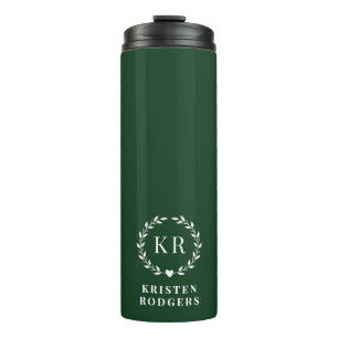 Emerald Green Laurel Wreath Crest Monogram Thermal Tumbler