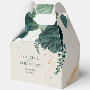 Emerald Green Leaf & Blush Rose Romantic Wedding Favor Box