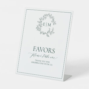 Emerald Green Leafy Crest Monogram Favours Pedestal Sign