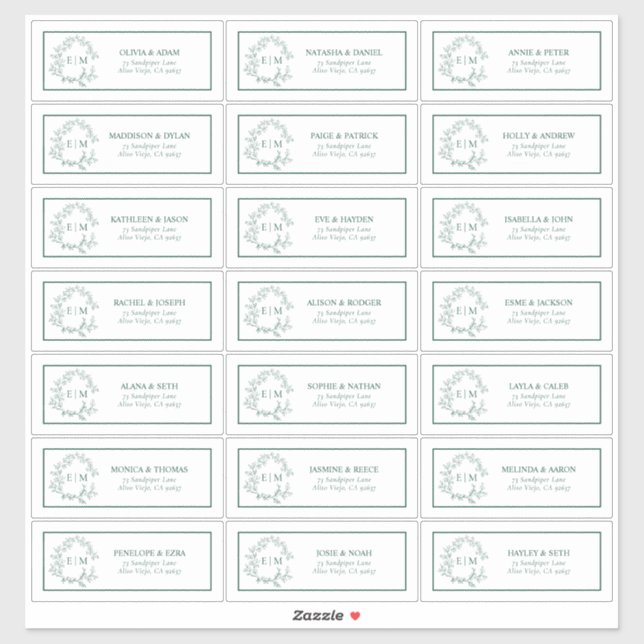Emerald Green Leafy Crest Monogram Guest Address (Sheet)