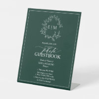 Emerald Green Leafy Crest Monogram Photo Guestbook