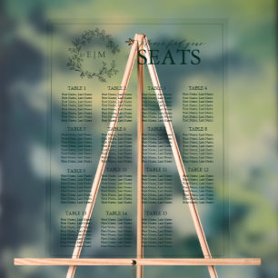 Emerald Green Leafy Crest Monogram Wedding Seating Acrylic Sign