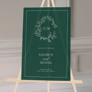 Emerald Green Leafy Crest Monogramme Mariage de bi