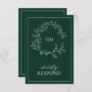 Emerald Green Leafy Crest Monogramme Mariage RSVP