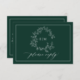 Emerald Green Leafy Crest Monogramme Mariage RSVP