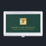 Emerald Green Leather Business Corporate Gold Logo Business Card Holder<br><div class="desc">This luxury business card holder boasts a refined Emerald Green leather-textured illustration, perfectly paired with your business logo over a faux gold overlay for a premium, professional look. Your name, profession, or firm name stands out in opulent gold-tone lettering, creating a timeless and unforgettable impression. Ideal for professionals across various...</div>