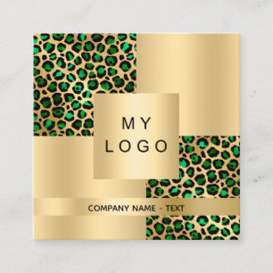 Emerald green leopard gold pattern logo QR code Square Business Card