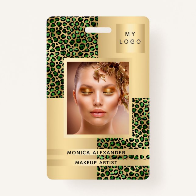 Emerald green leopard photo business badge (Front)