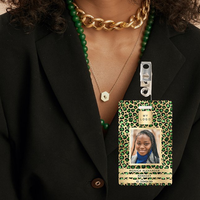 Emerald green leopard photo business corporate badge (Creator Uploaded)