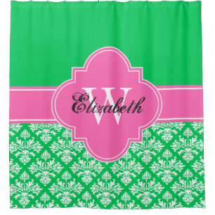 Emerald Green LG Damask #3 CB1IR Hot Pink Monogram