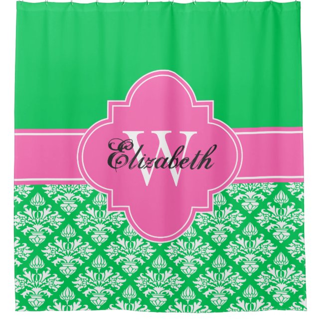 Emerald Green LG Damask #3 CB1IR Hot Pink Monogram (Front)