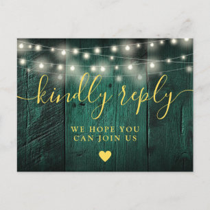 Emerald Green Lights Wood Song Request RSVP Invitation Postcard