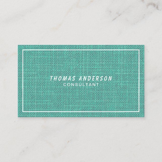 Emerald Green Linen with White Frame Business Card (Front)