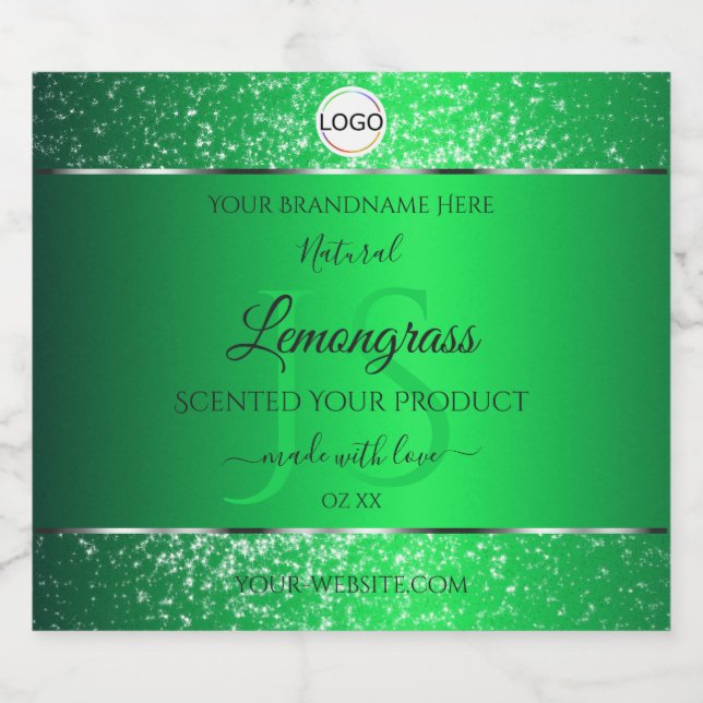 Emerald Green Logo Initials Glitter Product Labels (Single Label)