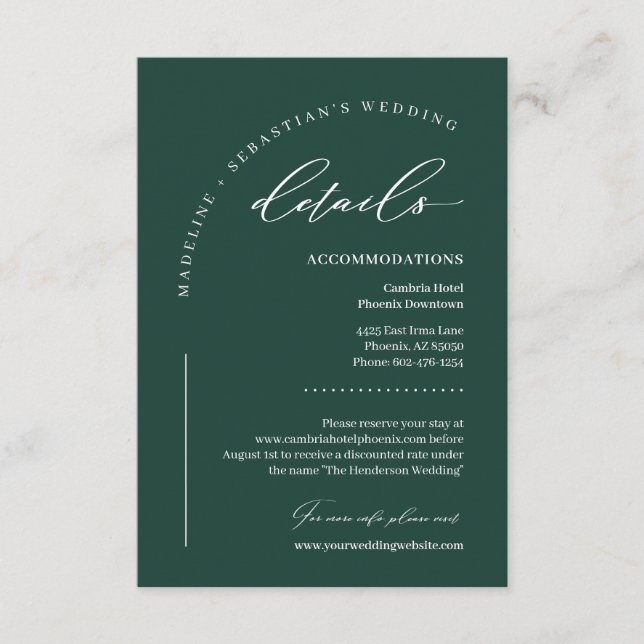 Emerald Green Lush Wedding Details Enclosure Card (Front)