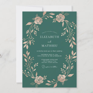 Emerald Green Luxe Floral Wedding Invitation
