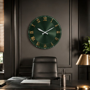 Emerald Green Luxury Gold Elegant Large Clock