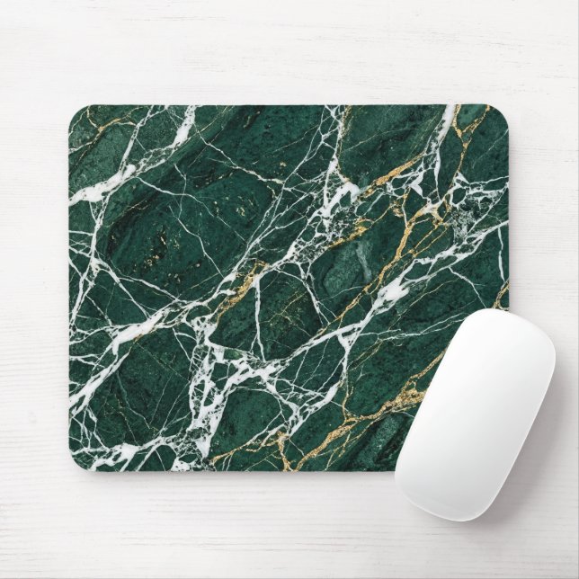Emerald Green Marble Elegant Gold Veining Desk Mouse Pad (With Mouse)