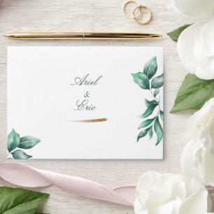 Emerald Green Marble & Gold Eucalyptus Wedding Envelope